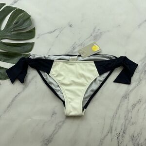 Boden Womens Legacy Bikini Swim Bottoms Size 12 New White Navy Blue Ties